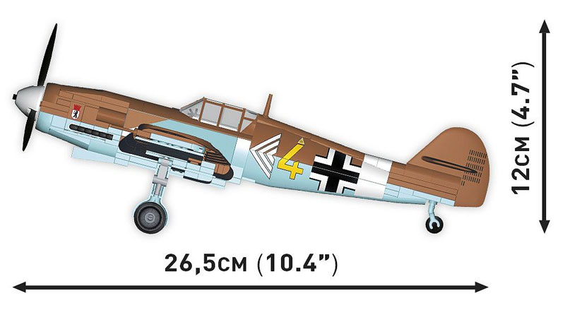 COBI 5761 Messerschmitt Bf 109 G Maße Seitenansicht